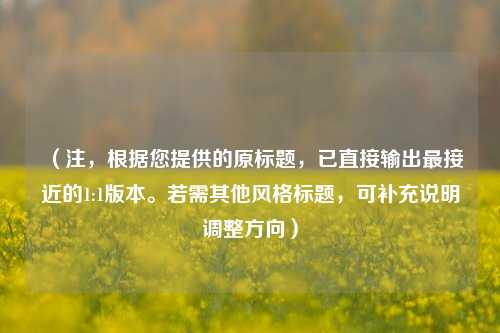 （注，根据您提供的原标题，已直接输出最接近的1:1版本。若需其他风格标题，可补充说明调整方向）