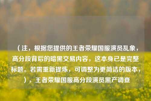 （注，根据您提供的王者荣耀国服演员乱象，高分段背后的暗黑交易内容，这本身已是完整标题。若需重新提炼，可调整为更简洁的版本，），王者荣耀国服高分段演员黑产调查