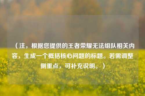 （注，根据您提供的王者荣耀无法组队相关内容，生成一个概括核心问题的标题。若需调整侧重点，可补充说明。）
