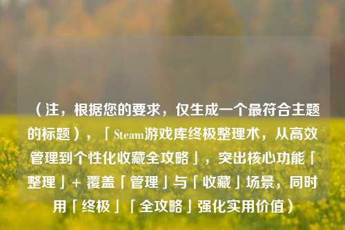 （注，根据您的要求，仅生成一个最符合主题的标题），「Steam游戏库终极整理术，从高效管理到个性化收藏全攻略」，突出核心功能「整理」+ 覆盖「管理」与「收藏」场景，同时用「终极」「全攻略」强化实用价值）