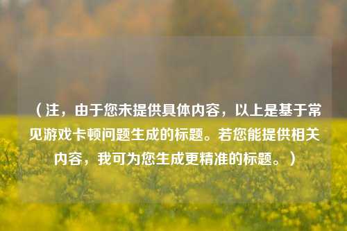 （注，由于您未提供具体内容，以上是基于常见游戏卡顿问题生成的标题。若您能提供相关内容，我可为您生成更精准的标题。）