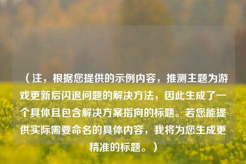 （注，根据您提供的示例内容，推测主题为游戏更新后闪退问题的解决 *** ，因此生成了一个具体且包含解决方案指向的标题。若您能提供实际需要命名的具体内容，我将为您生成更精准的标题。）