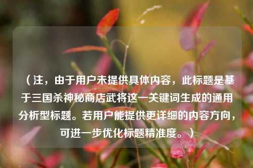 （注，由于用户未提供具体内容，此标题是基于三国杀神秘商店武将这一关键词生成的通用分析型标题。若用户能提供更详细的内容方向，可进一步优化标题精准度。）